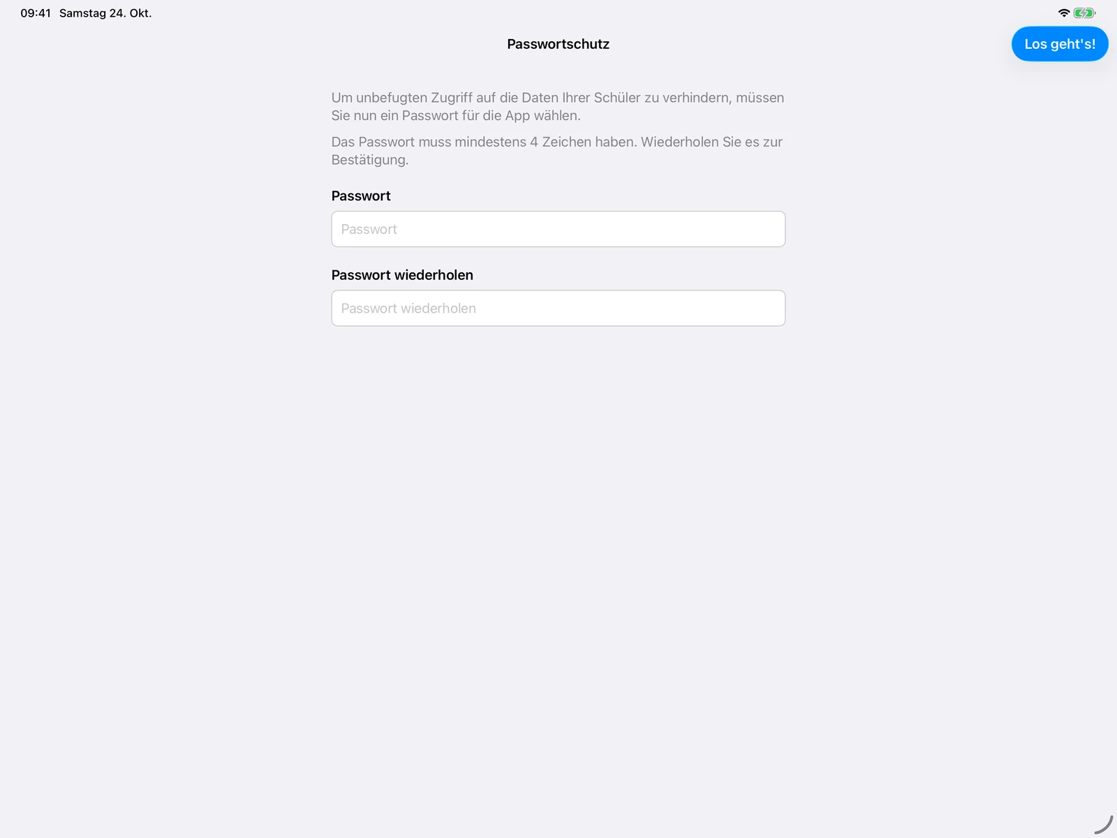 Passwortschutz mit den Feldern Passwort und Passwort wiederholen